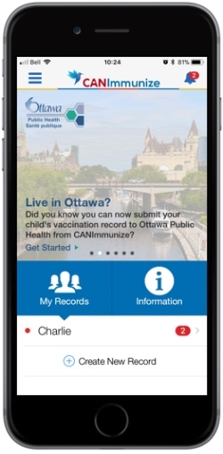 CanImmunize app on an iphone
